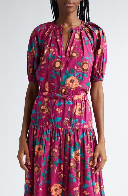 Ulla Johnson Loli Print Puff Sleeve Split Neck Cotton Top at Nordstrom,