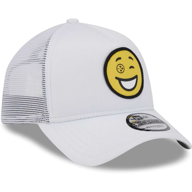 Shop New Era White Pittsburgh Steelers Happy A-frame Trucker 9forty Snapback Hat