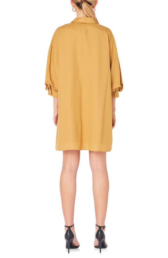 Endless Rose Tie Waist Mini Shirtdress In Camel
