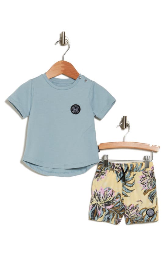 Volcom Babies'  Heathered Graphic T-shirt & Swim Shorts Set In Sea Spray