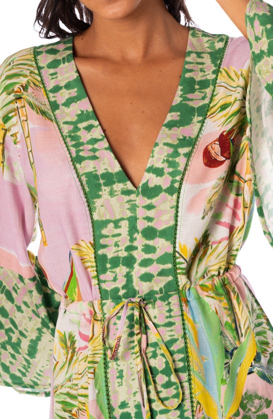Shop Maaji Retro Palms Long Sleeve Cover-up Minidress In Pink