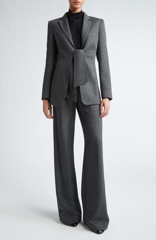 Shop Max Mara Monia Tie Front Herringbone Jersey Blazer In Dark Grey