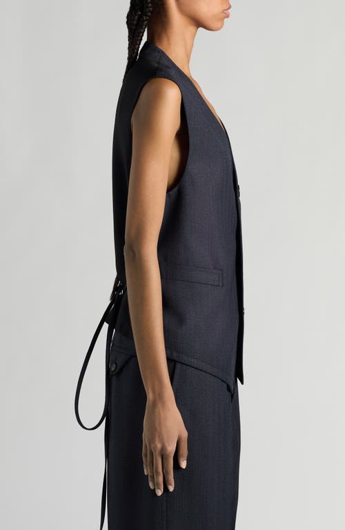 Shop Bottega Veneta Subtle Stripe Wool Herringbone Vest In Black/blue Melange