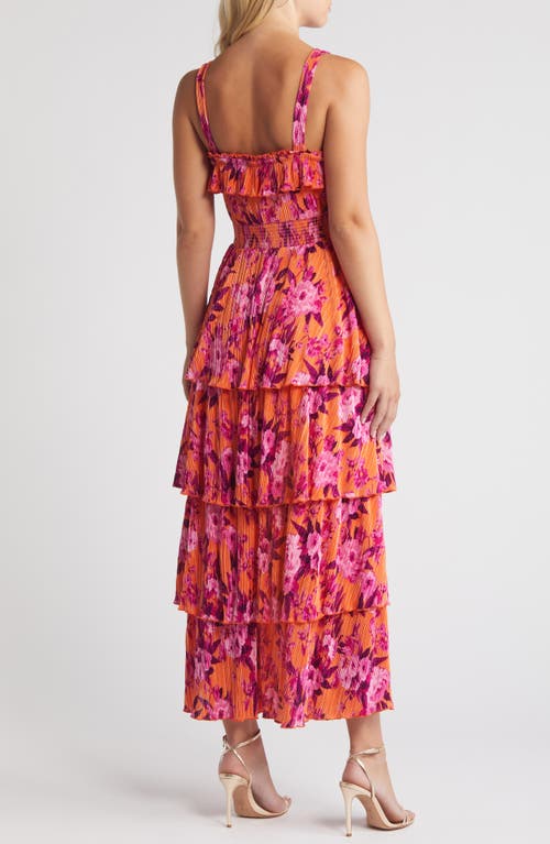 Chelsea28 Plissé Tiered Maxi Dress In Orange- Pink Blossoms