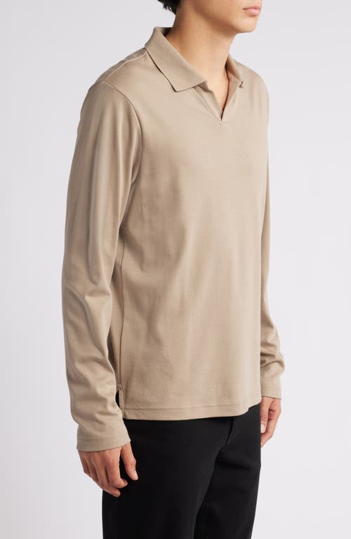 Shop Nordstrom Clean Long Sleeve Pima Cotton Polo In Tan Desert