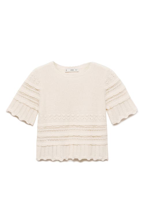 Shop Mango Open Stitch Accent Short Sleeve Crop Sweater In Ecru