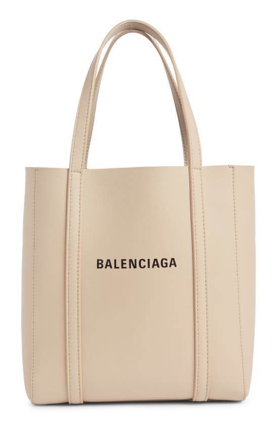 Balenciaga Extra Small Everyday Logo Leather Tote In Light Beige/ Black