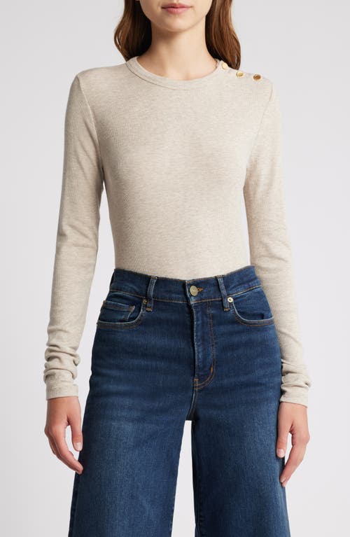 Shop Frame Long Sleeve Shoulder Button T-shirt In Oatmeal Heather