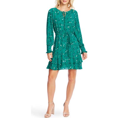 Cece Tossed Floral Long Sleeve Dress, Green