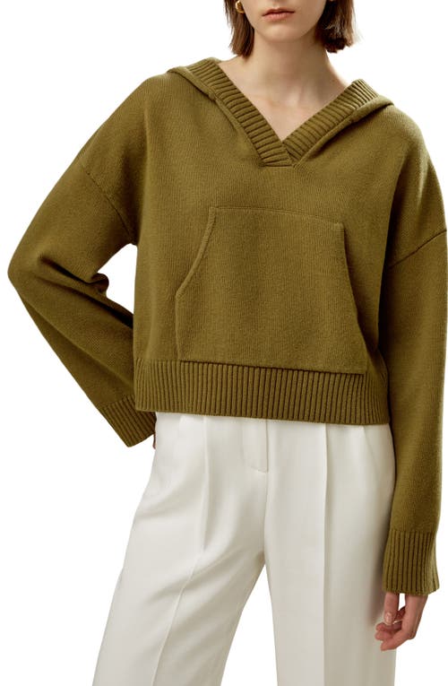 Lilysilk Cropped Wool-cashmere Blend Hoodie For Women In Avocado Green