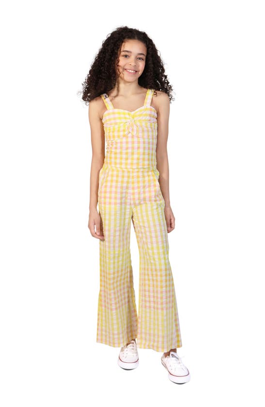 Shop Truce Kids' Gingham Tank Top & Flare Pants Set In Yellow Plaid