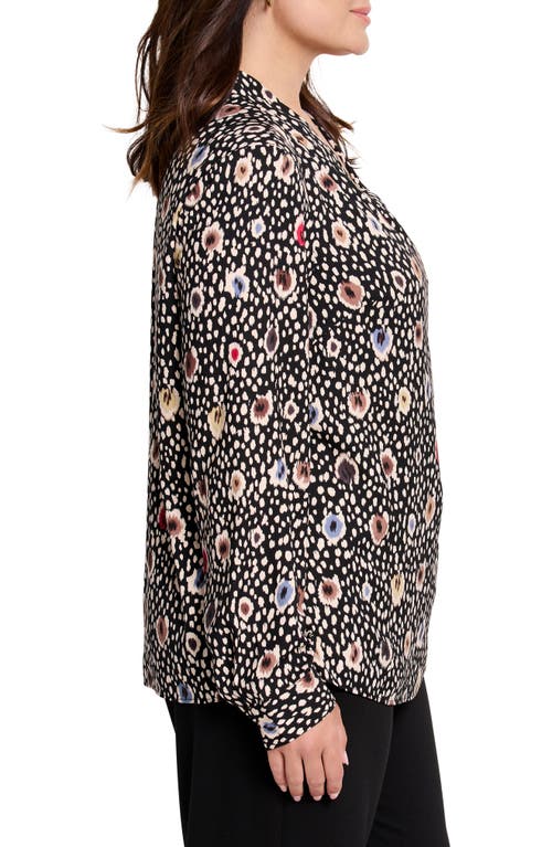 Nic + Zoe Nic+zoe Spotted Dots V-neck Top In Black Multi