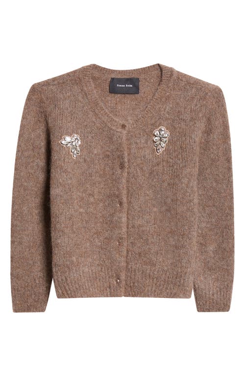 Simone Rocha Crystal Embellished Crop Cardigan In Taupe/clear