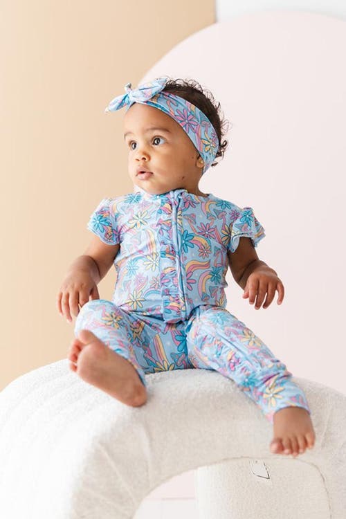 Charlie Lou Baby ® Groovy Fall After All Flutter Sleeve Zip Romper In Blue