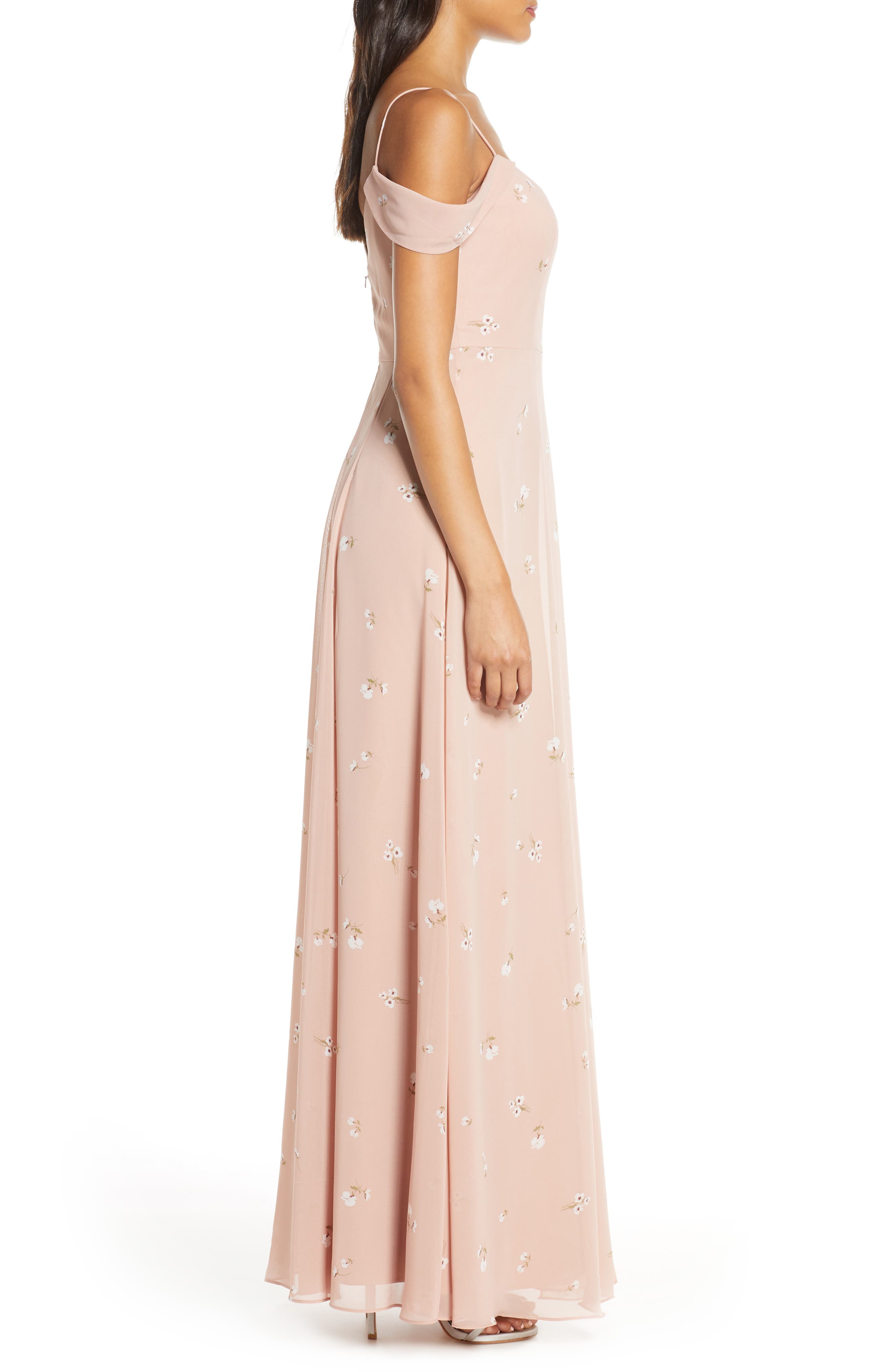 jenny yoo cold shoulder chiffon gown