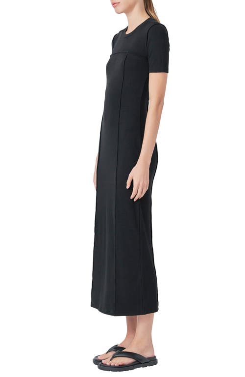 Grey Lab Short Sleeve Back Cutout Ribbed Maxi Dress In Black