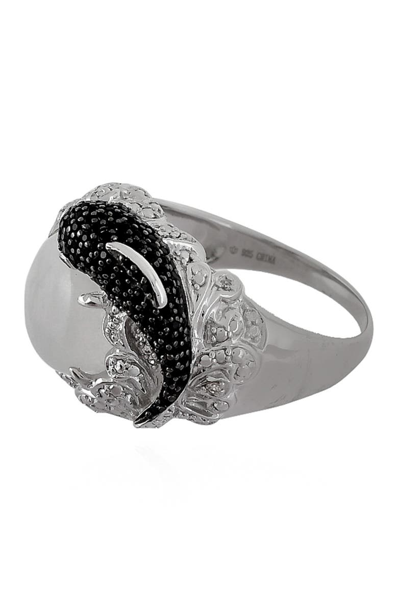 FOREVER CREATIONS Sterling Silver Prong Set Rainbow Moonstone & Black Spinel Ring, Main, color, WHITE