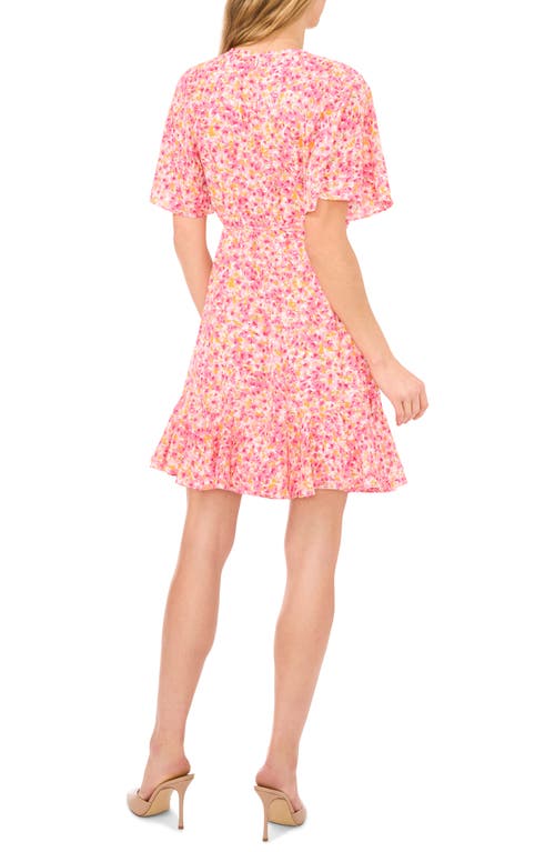 Shop Cece Floral Ruffle Hem Dress In Pink/new Ivory