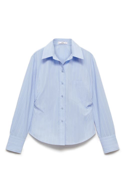 Mango Side Gather Cotton Poplin Button-up Shirt In Sky Blue