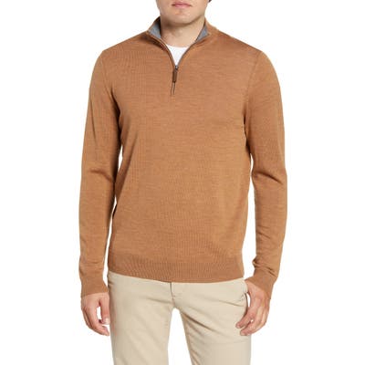 Nordstrom Shop Quarter Zip Wool Pullover, Brown