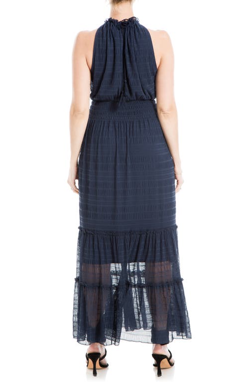 Max Studio Mock Neck Lace Mesh Dress In Sapphire