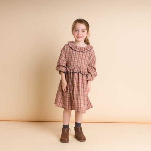 Beet World Girls' Ruffle Collar Long Sleeve Dress In Red And Blue