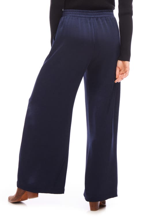 Shop Karen Kane Satin Wide Leg Pants In Navy