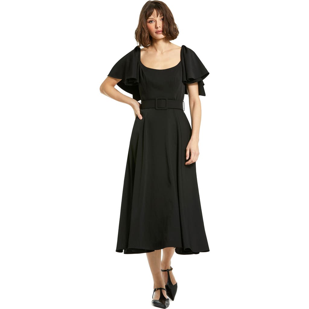 Mac Duggal Crepe Fitted Gown With Short Ruffle Sleeves In Black