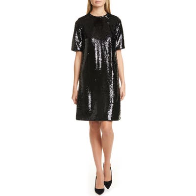 Boss Dettia Short Sleeve Sequin Shift Dress, Black