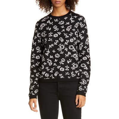 Sandy Liang Floral Jacquard Merino Wool Sweater, Black