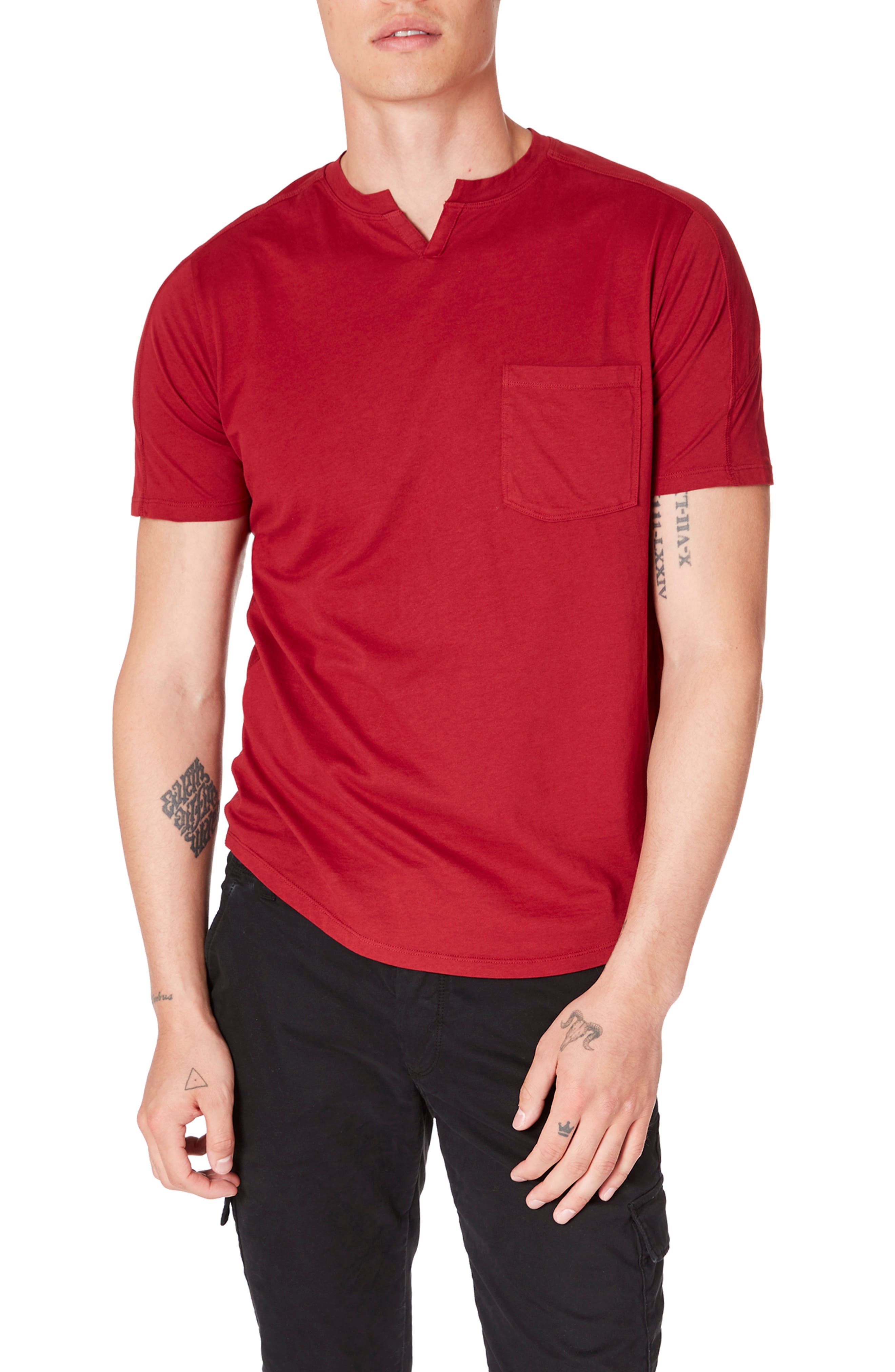 Good Man Brand Split Neck Pocket T-shirt In Red