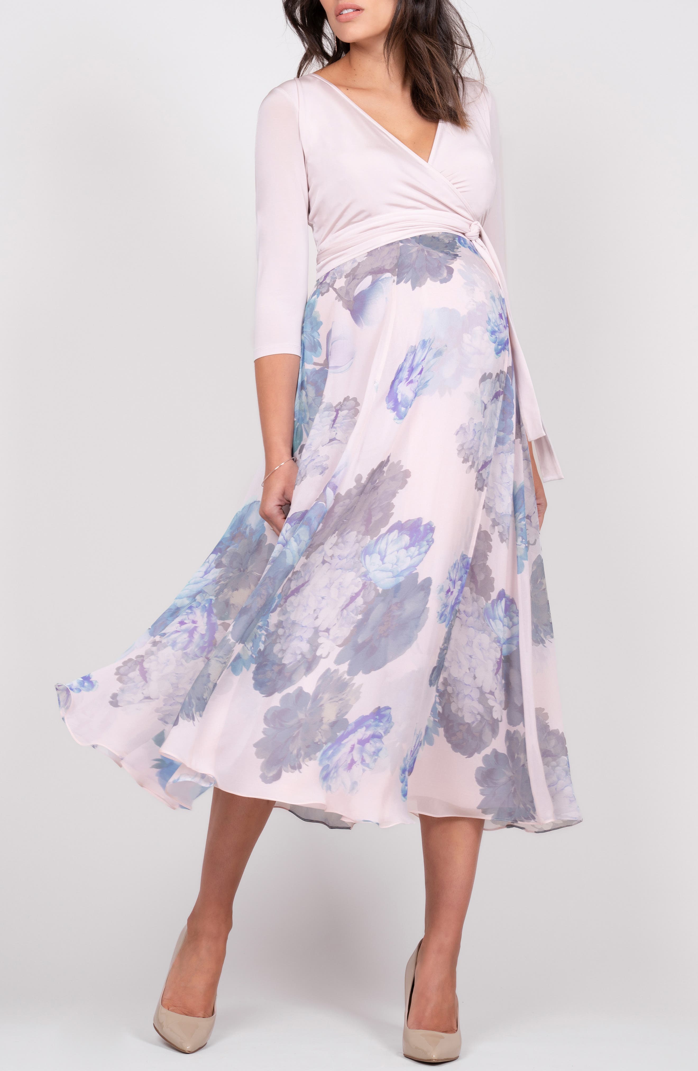 Nursing Floral Print Belted Short-sleeve Dress