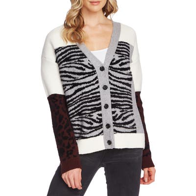 Vince Camuto Mixed Print Cardigan, Grey