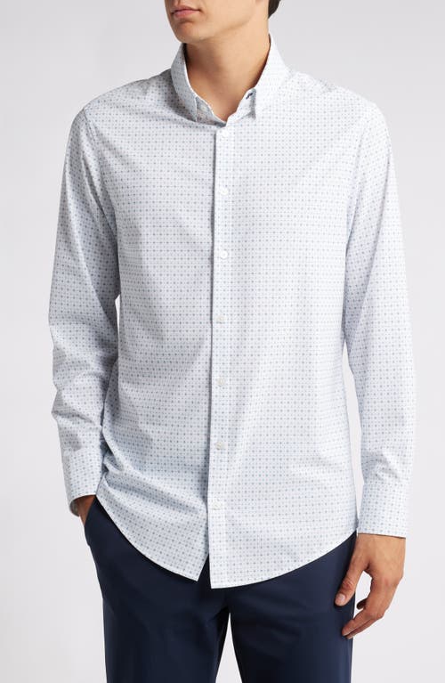 Mizzen+Main Leeward Trim Fit Print Performance Button-Up Shirt in White Hatch Mark 