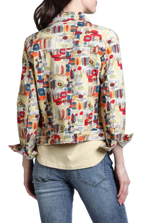 Shop Apny Abstract Print Denim Jacket In Yellow Multi