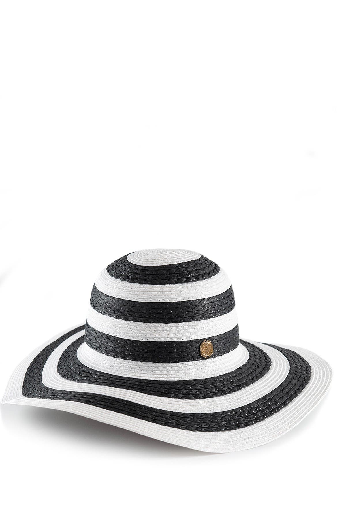 black and white striped floppy hat