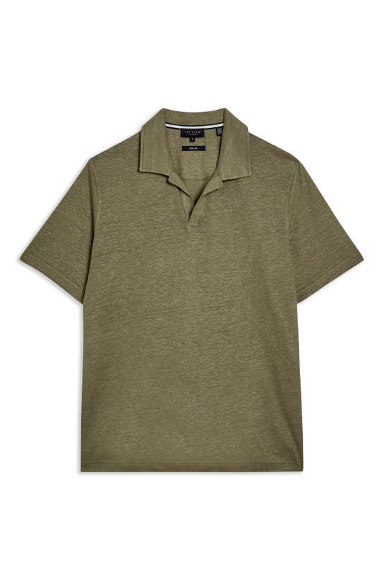 Shop Ted Baker Flinpo Linen Polo In Olive