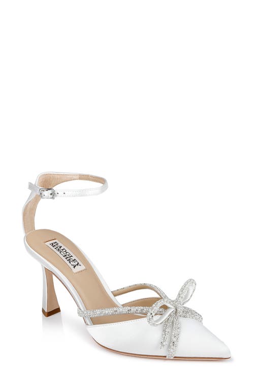 Badgley Mischka Collection Ann Ankle Strap Pointed Toe Pump in White Satin 