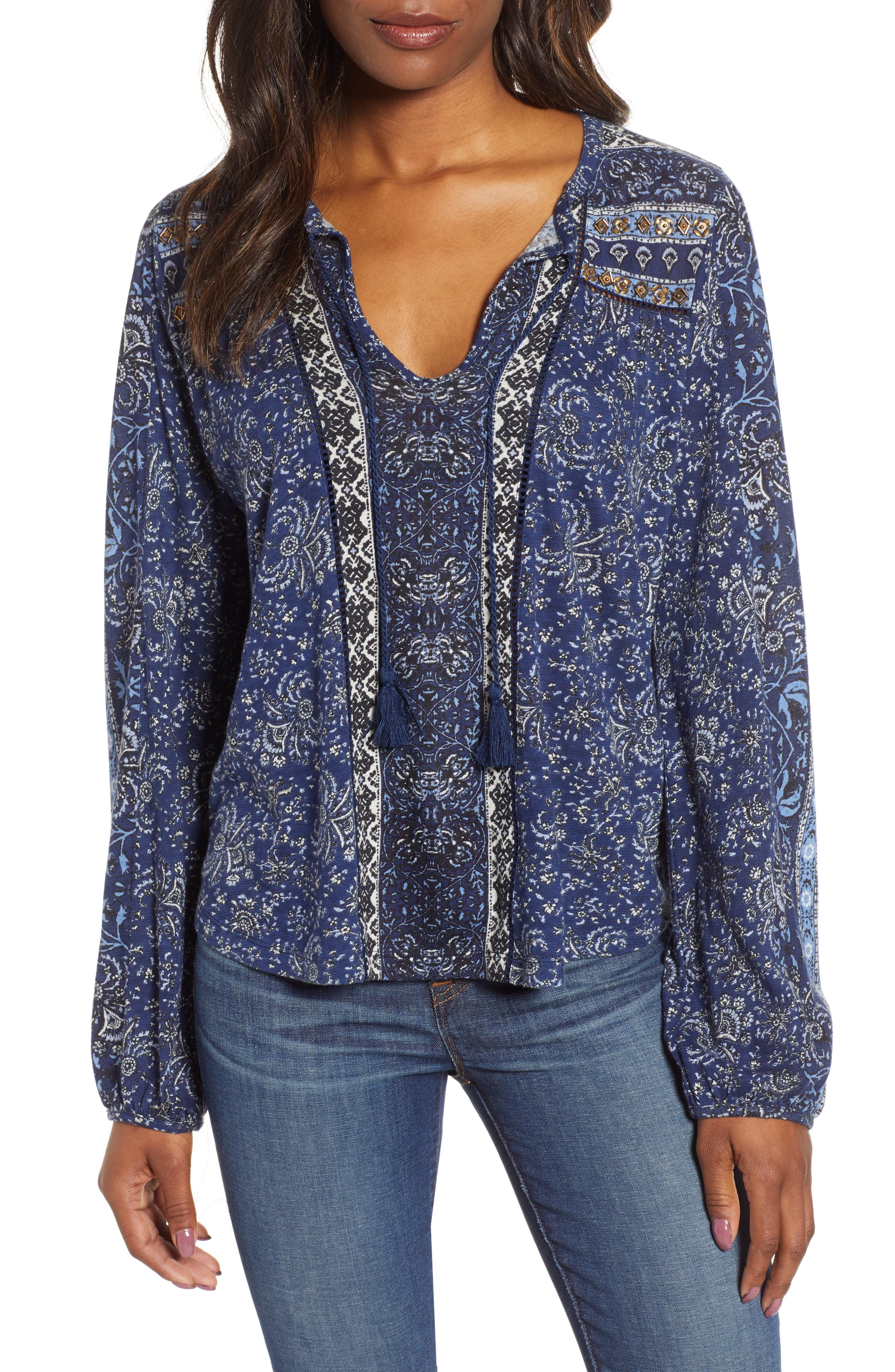 lucky brand mixed print top