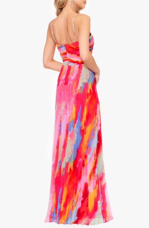 Shop Xscape Evenings Print Pleated Gown In Fuchsia/pink/multi