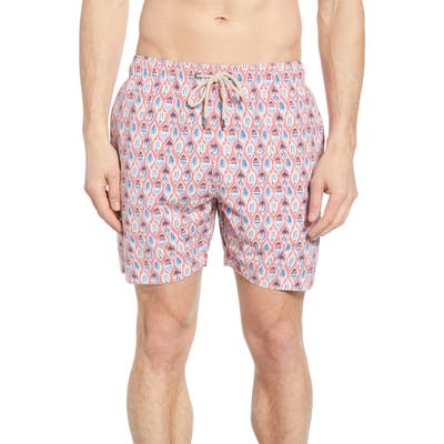 Faherty Beacon Regular Fit Print Swim Trunks, Red