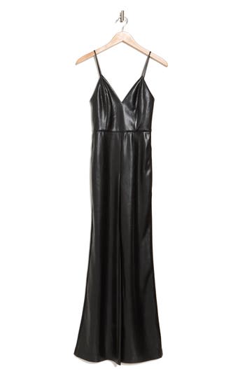 Alice And Olivia Alice + Olivia Christena Wide Leg Faux Leather Jumpsuit In Black