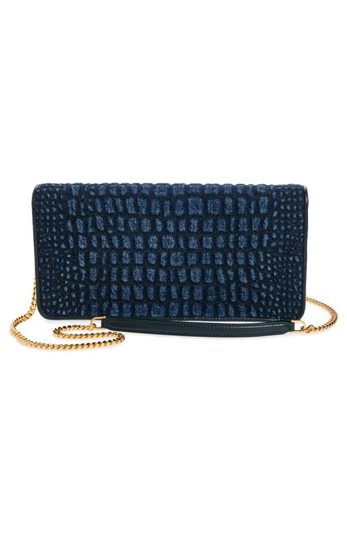 Shop Tom Ford Whitney East/west Croc Embossed Denim Shoulder Bag In 1l003 Dark Blue