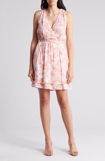 Lovestitch Floral Sleeveless Blouson Dress In Peach/light Pink