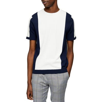 Topman Colorblock Short Sleeve Crewneck Sweater, White