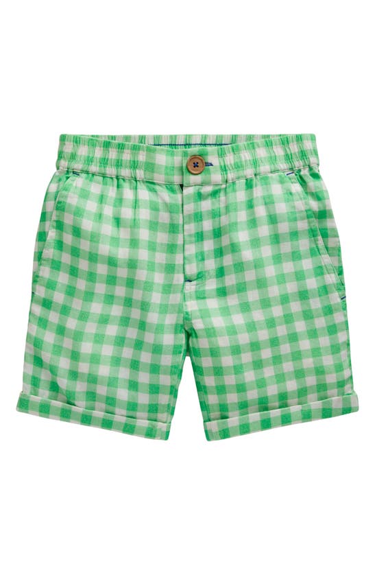 Shop Mini Boden Kids' Gingham Linen & Cotton Roll-up Shorts In Pea Green Gingham