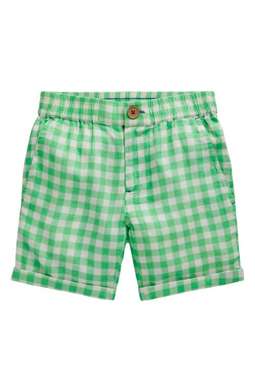 Mini Boden Kids' Gingham Linen & Cotton Roll-Up Shorts Pea Green at Nordstrom,