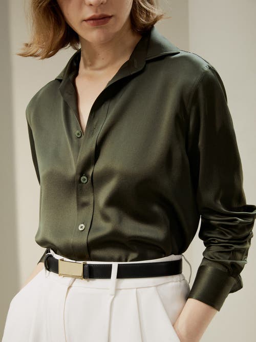 Shop Lilysilk Tailored Button Down Silk Shirt In Dark Olive
