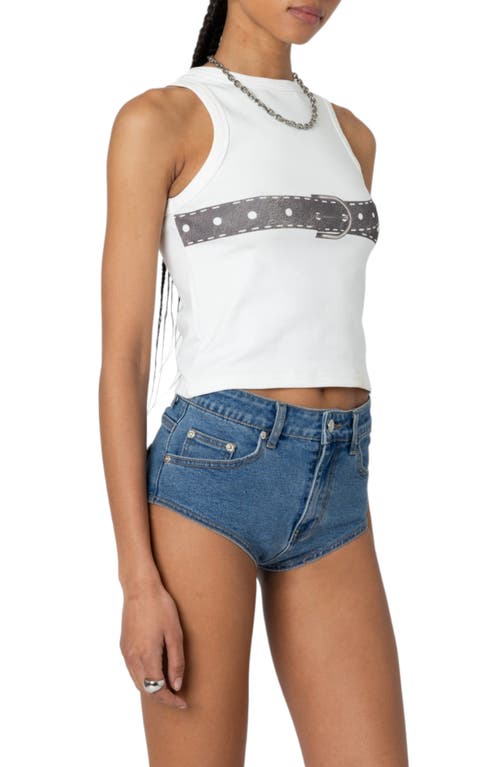 Shop Edikted Buckled Up Cotton Graphic Crop Tank Top In White