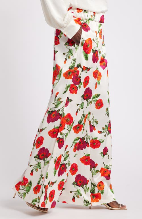 Shop Nordstrom X Harlem's Fashion Row Harbison Floral Wide Leg Pants In Ivory- Red Poppy Dance